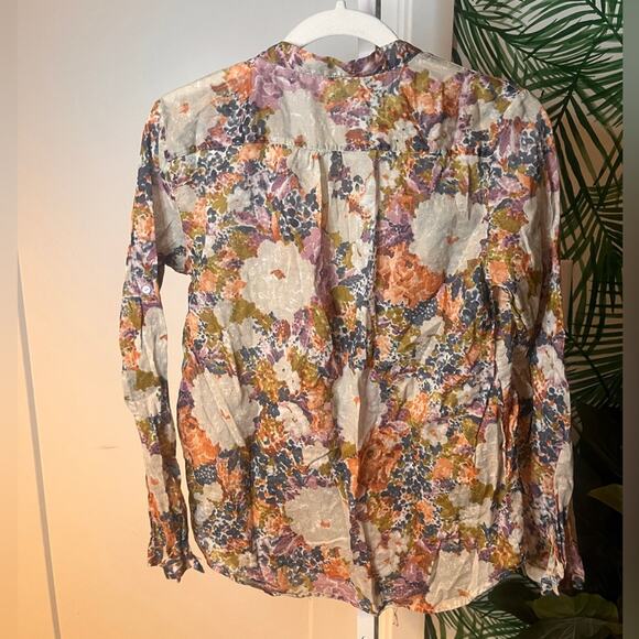 Zara Morocco Collection Floral Pin Tuck Blouse Large - Picture 2 of 3